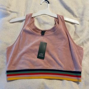 NWT Women's Velour Cropped Tank Top - Wild Fable Pink Size L